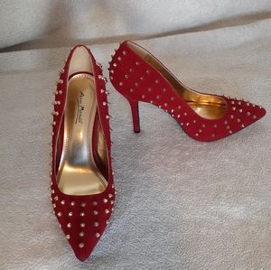 NEW Sexy Red Gold Spiked Heels Size 10